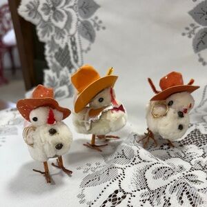 Set of Three Vintage Cowboy Chick Ornaments Easter Decor